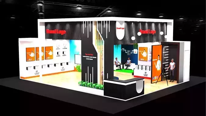 Modern Exhibition Booth 3D Model Black and white accent