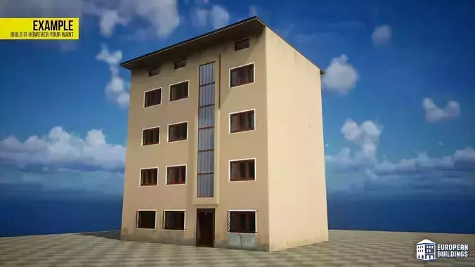 European Buildings  Residential - City House A - Modular Low-poly 3D model 2
