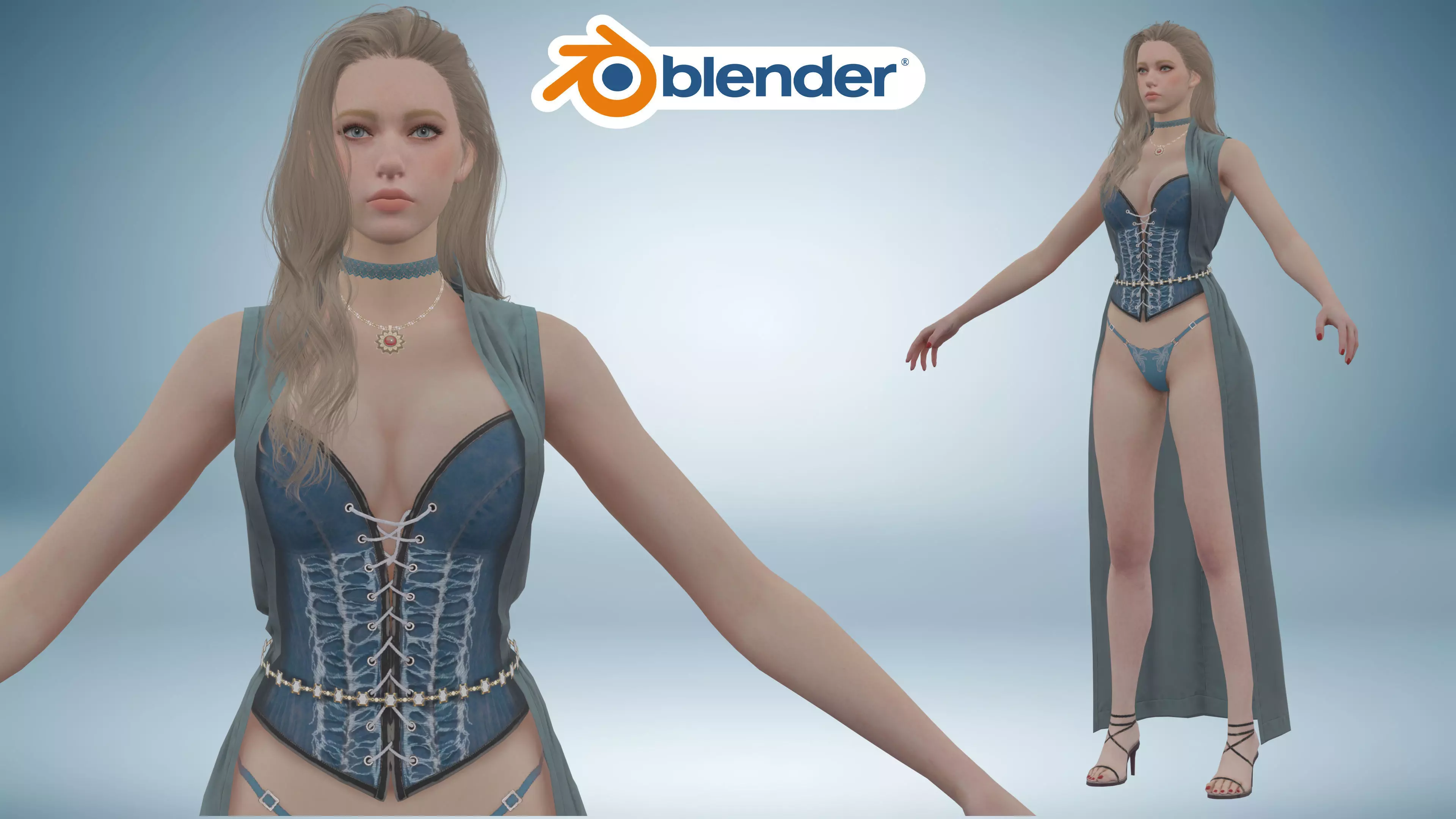 Beautiful Fantasy Female Character Low-poly 3D model_4