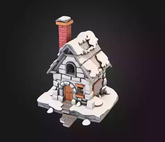 Winter Cottage Low-poly 3D model 2
