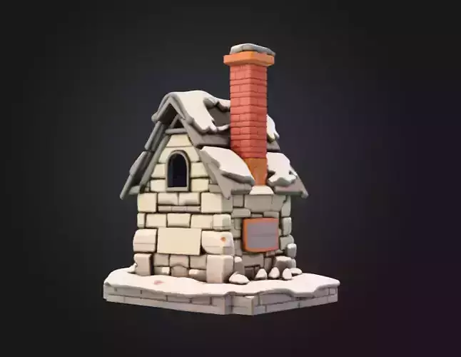 Winter Cottage Low-poly 3D model 6