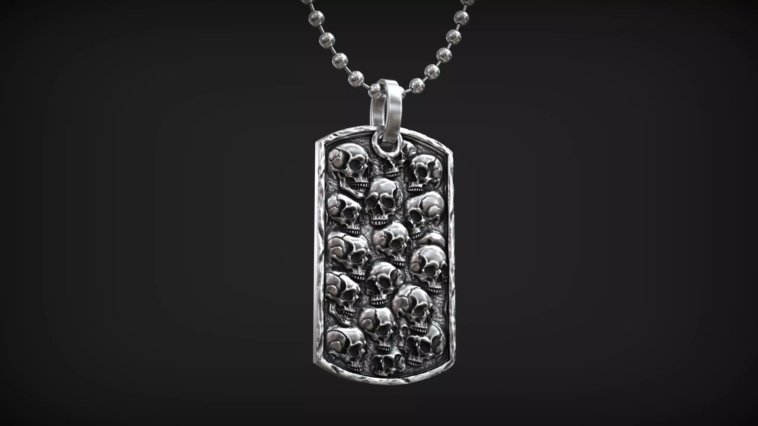 Army Skull Token Gothic Rectangular Biker Medal Pendant 3D print model