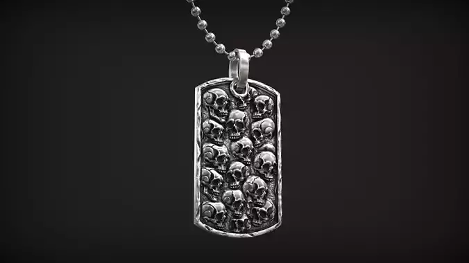 Army Skull Token Gothic Rectangular Biker Medal Pendant