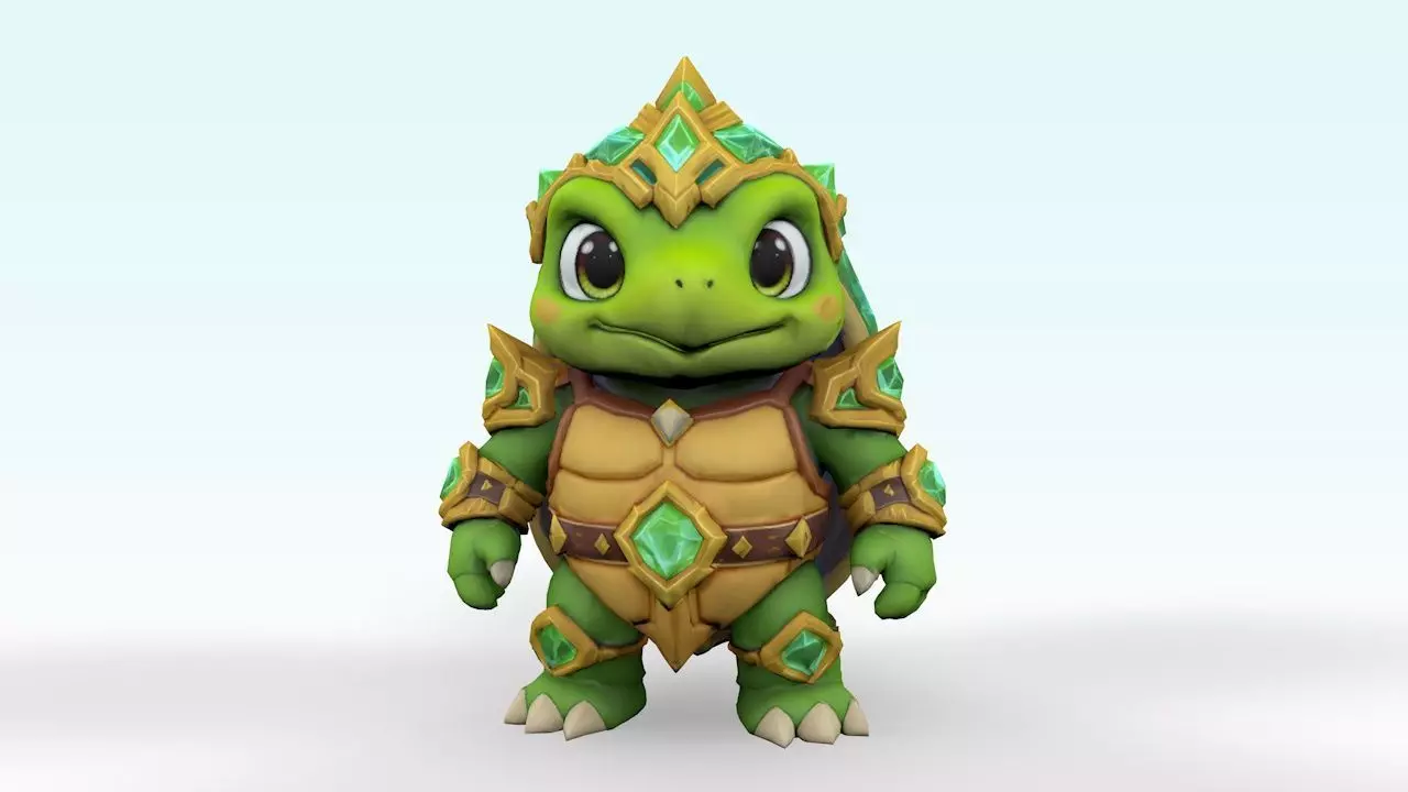 Stylized Fantasy Turtle Guardian Azure Turtle Sage Low-poly 3D model_1