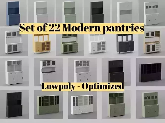 Set of 22 modern pantries lowpoly optimized