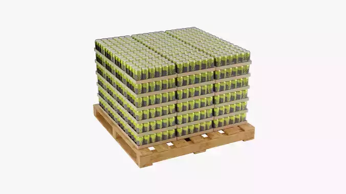 Wooden Pallet with Lime Soda Cans