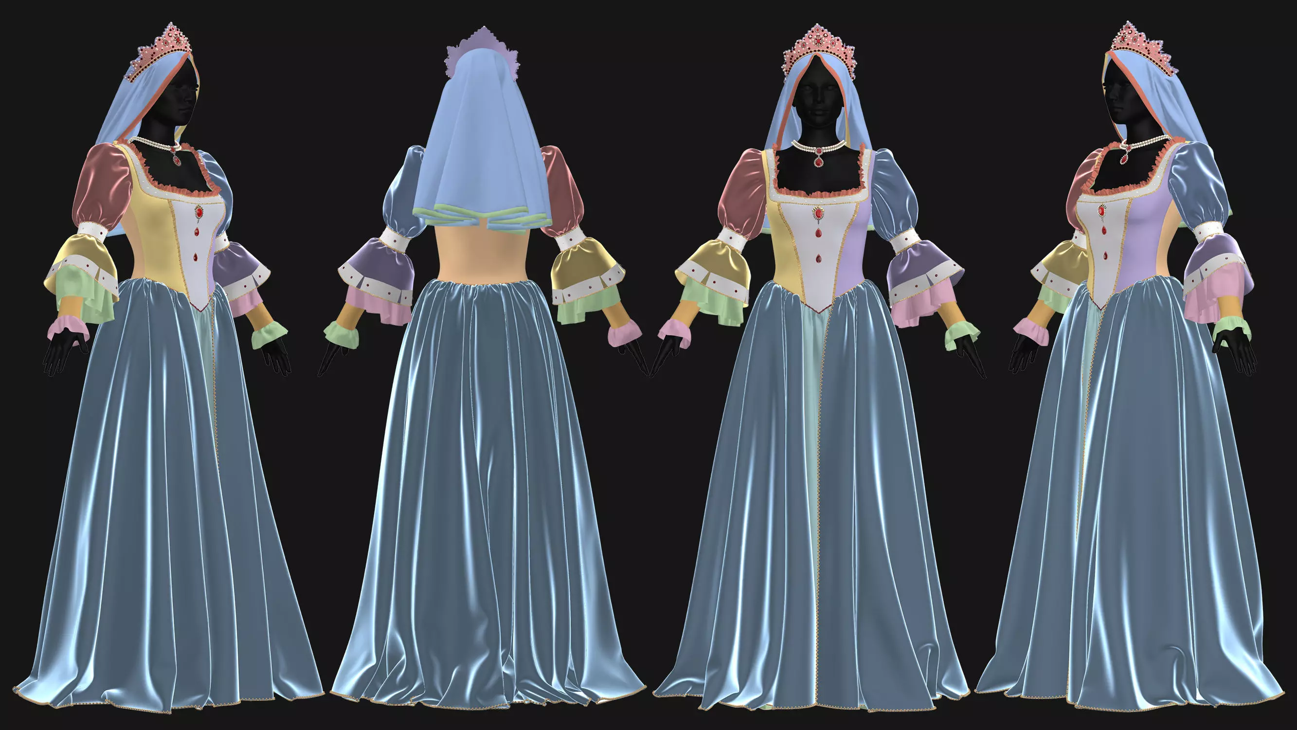 3 Female Medieval Dress-E  3D Model Collection_6
