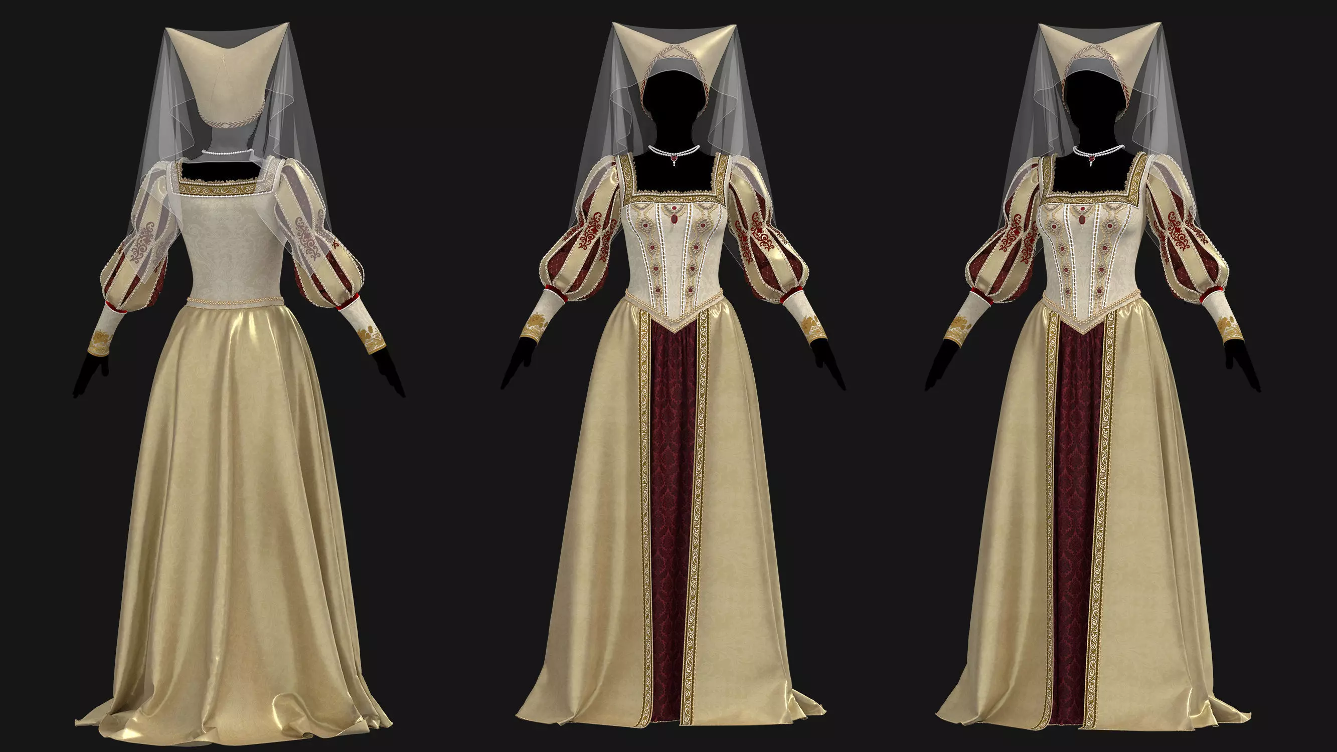 3 Female Medieval Dress-E  3D Model Collection_12