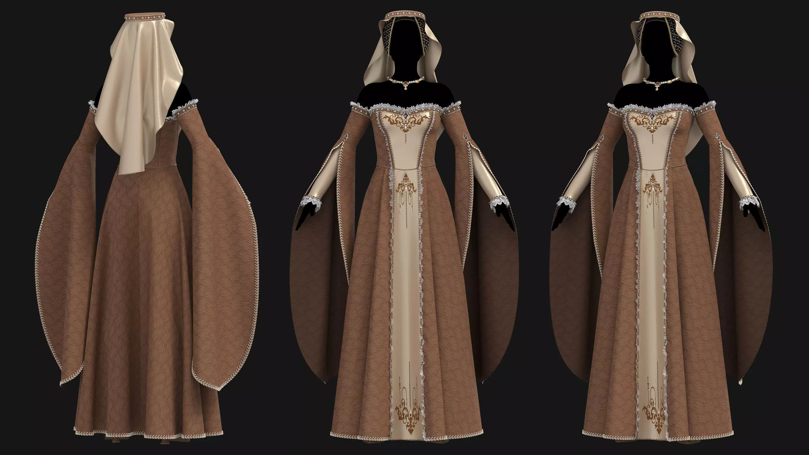3 Female Medieval Dress-E  3D Model Collection_8