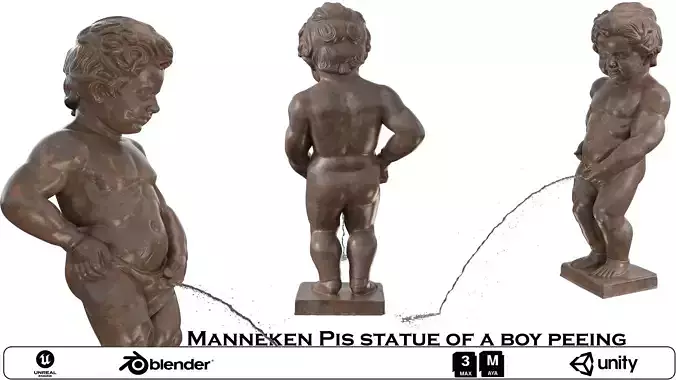 Manneken Pis statue of a boy peeing Low-poly 3D model