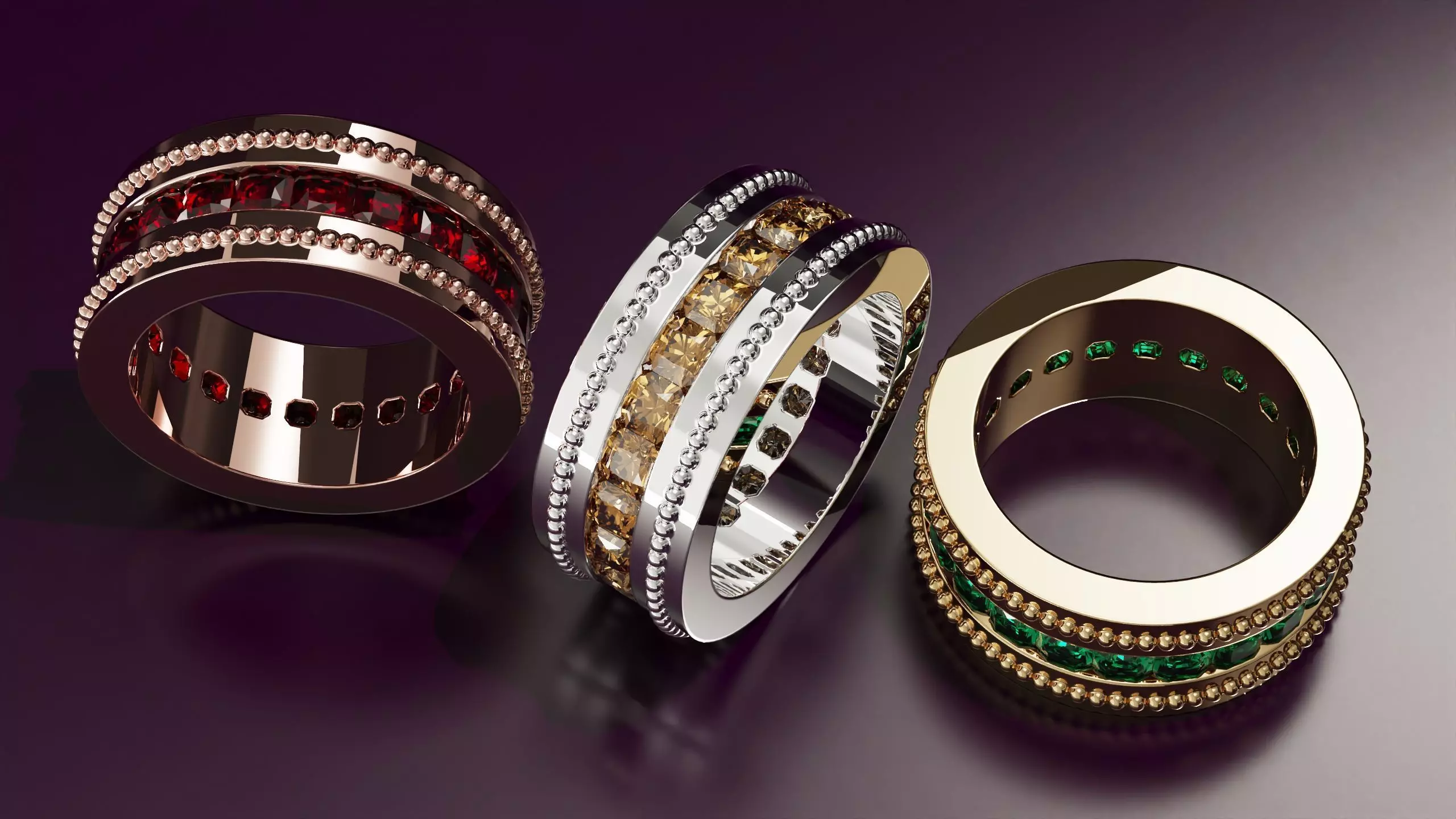 Channel Set Radiant Square eternity ring w bead N04 3036CT EU54 3D print model_4