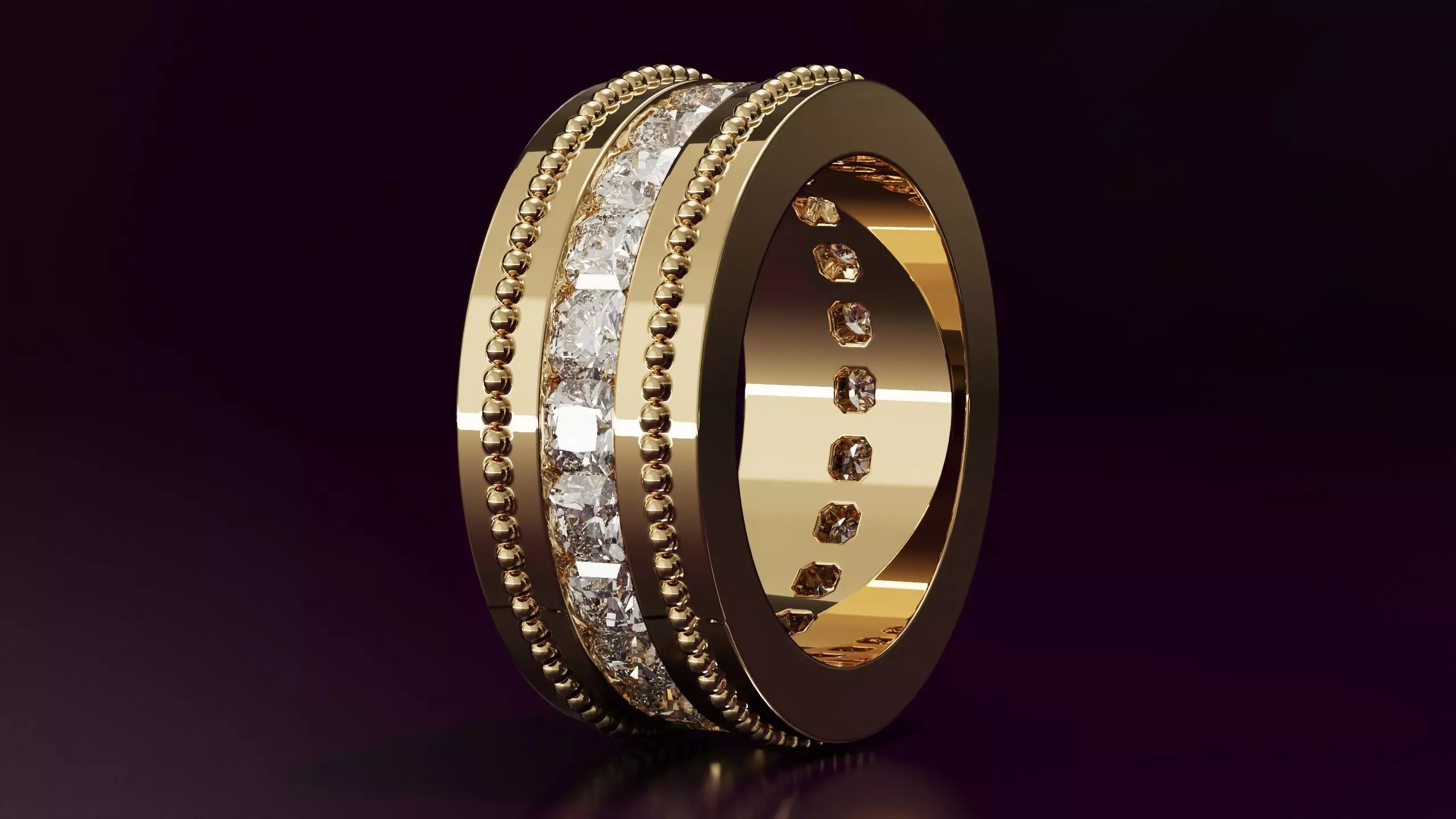 Channel Set Radiant Square eternity ring w bead N04 3036CT EU54 3D print model_0