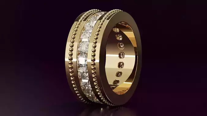 Channel Set Radiant Square eternity ring w bead N04 3036CT EU54 3D print model