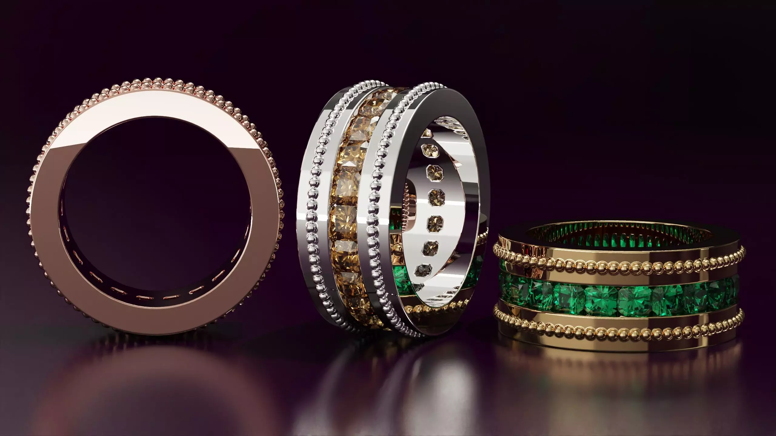 Channel Set Radiant Square eternity ring w bead N04 3036CT EU54 3D print model_3