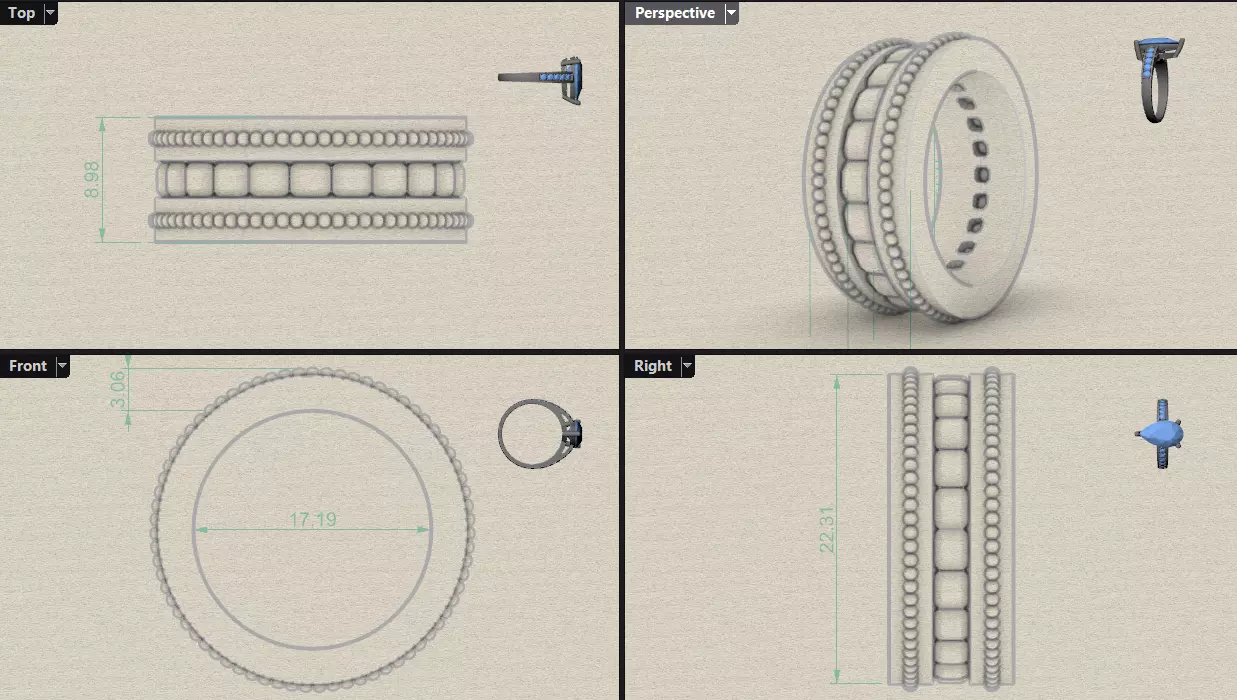 Channel Set Radiant Square eternity ring w bead N04 3036CT EU54 3D print model_10