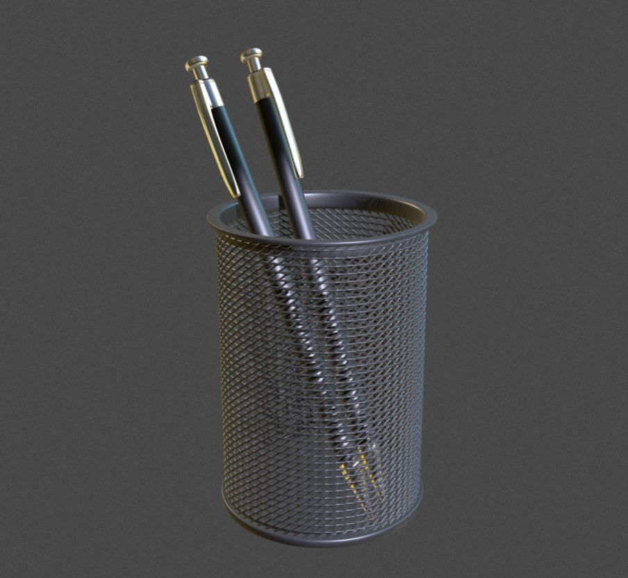 Wire Mesh Scissor Pen Pencil Holder 3D model_7