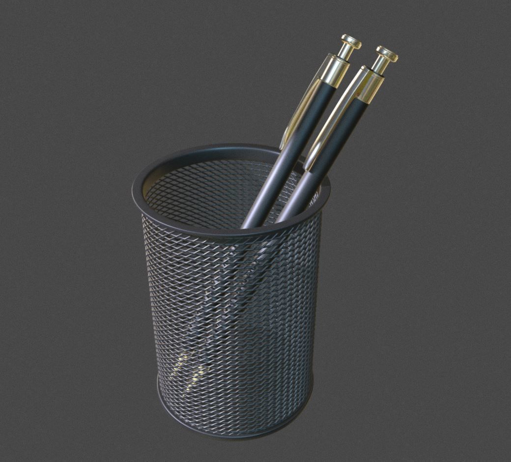 Wire Mesh Scissor Pen Pencil Holder 3D model_5