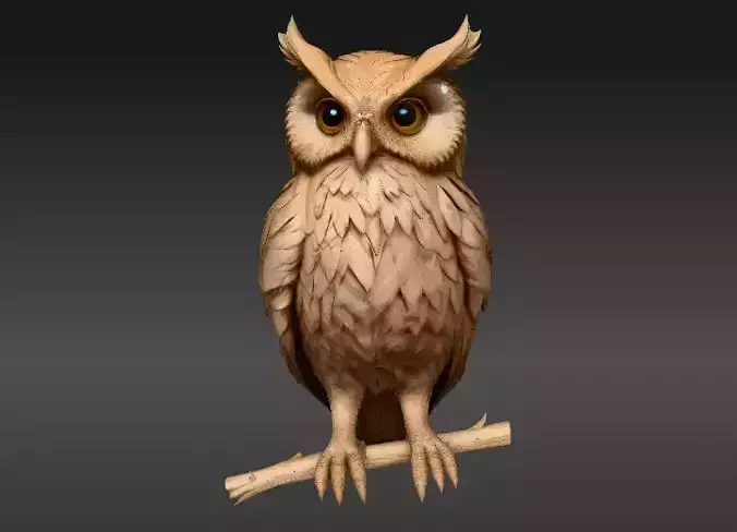 Realistic Owl Sculpture 3D Model -Animal Figurine Print-Ready