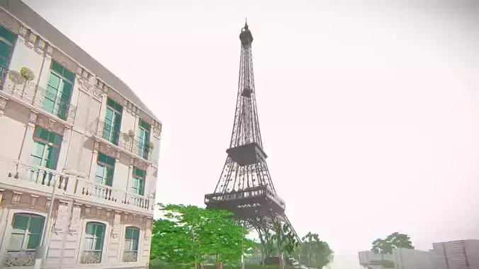 Eiffel Tower and Trocadero Gardens Paris Land Low-poly 3D model 6
