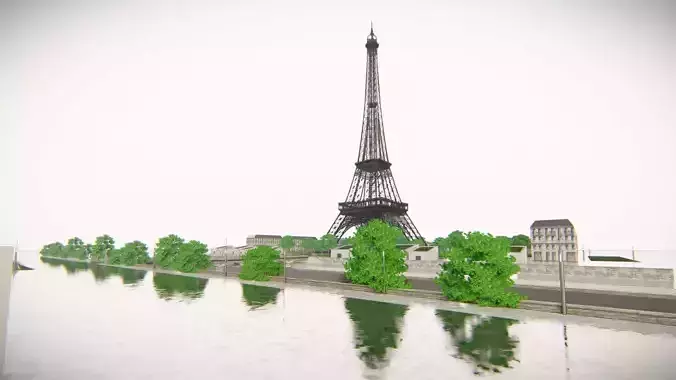 Eiffel Tower and Trocadero Gardens Paris Land Low-poly 3D model 4