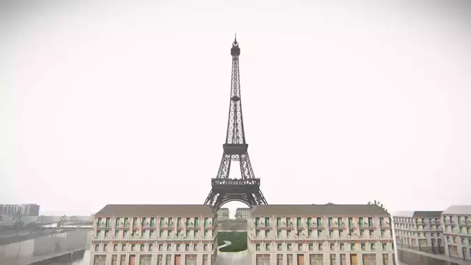 Eiffel Tower and Trocadero Gardens Paris Land Low-poly 3D model 3