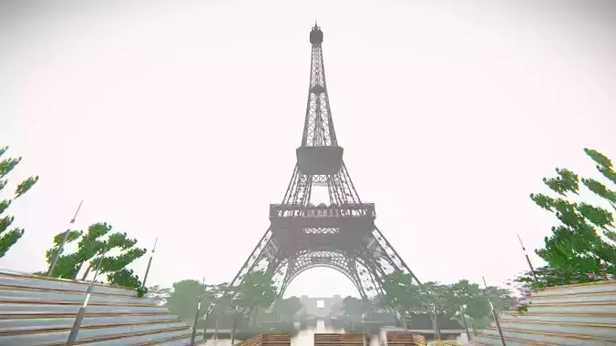 Eiffel Tower and Trocadero Gardens Paris Land Low-poly 3D model 7