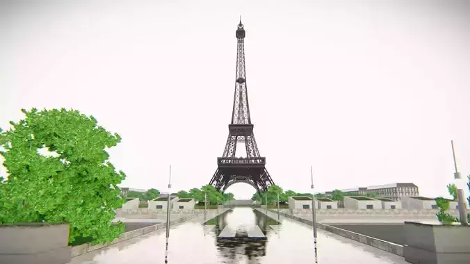 Eiffel Tower and Trocadero Gardens Paris Land Low-poly 3D model 5