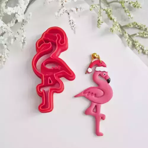 Flamingo Santa Hat Polymer Clay Earrings Cutter Christmas Xmas
