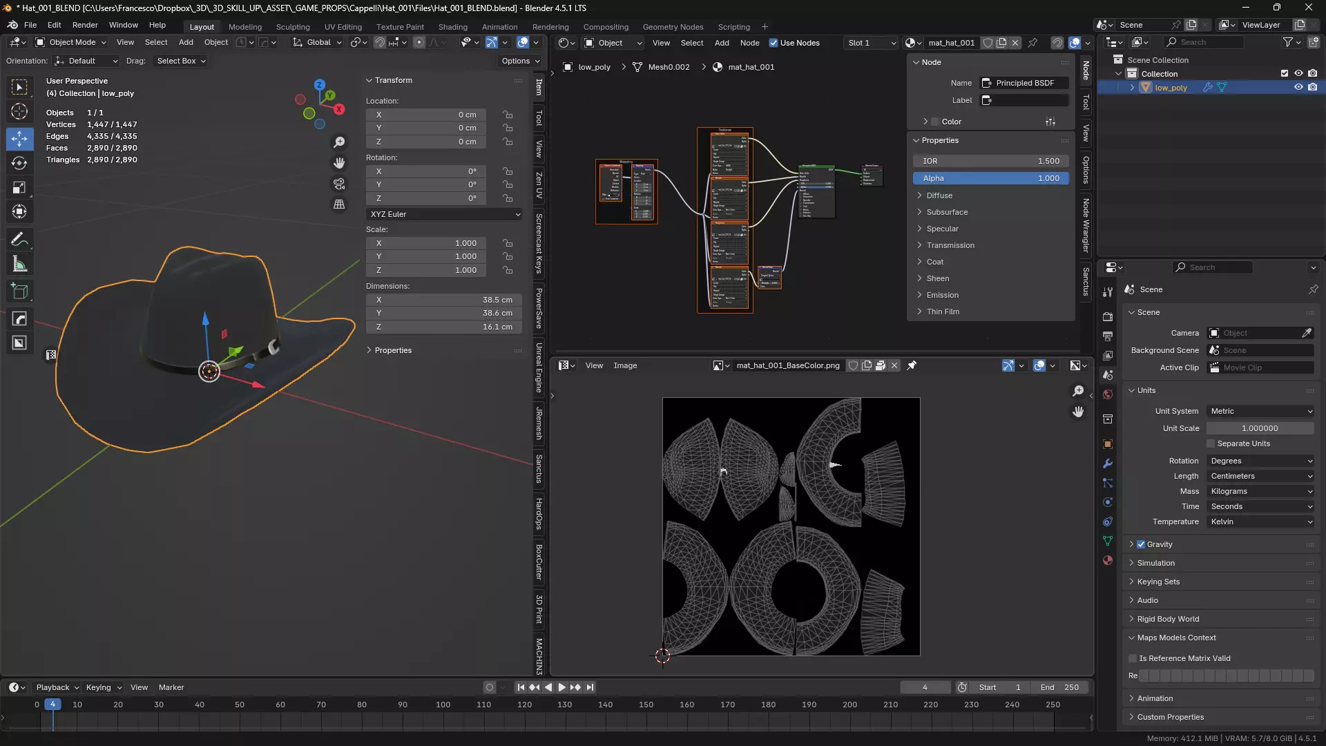 Black Western Cowboy Hat Game-Ready 3D Model Low-poly 3D model_5
