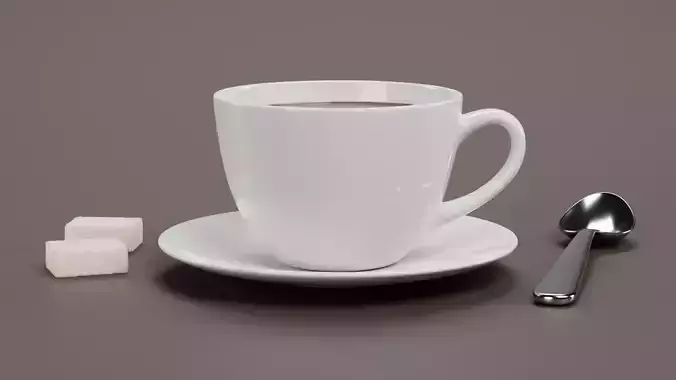 Coffee with Sugar - Realistic Beverage Set with Spoon and Cubes 3D model 2