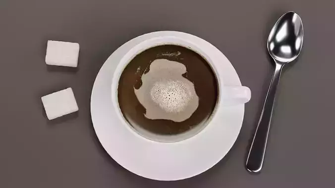 Coffee with Sugar - Realistic Beverage Set with Spoon and Cubes 3D model 3