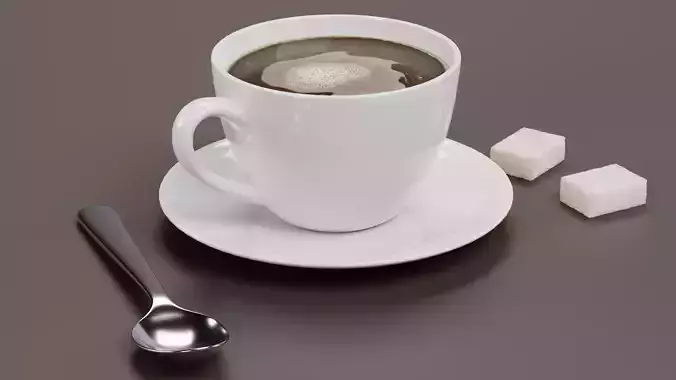 Coffee with Sugar - Realistic Beverage Set with Spoon and Cubes 3D model 6
