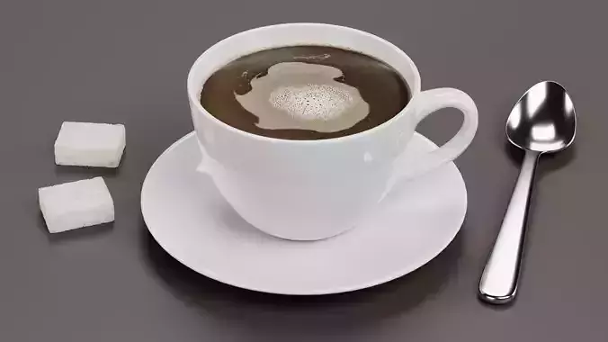 Coffee with Sugar - Realistic Beverage Set with Spoon and Cubes 3D model