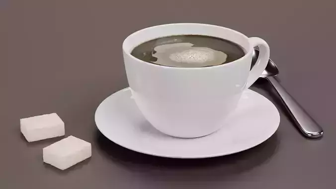 Coffee with Sugar - Realistic Beverage Set with Spoon and Cubes 3D model 4
