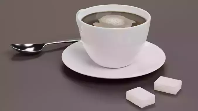 Coffee with Sugar - Realistic Beverage Set with Spoon and Cubes 3D model 5