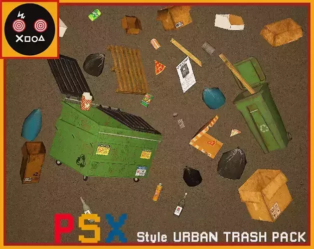 PSX Style Urban Trash Pack Low-poly 3D model