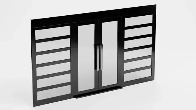 Double Door V1 - French Sliding Style with Black Frame 3D model 6