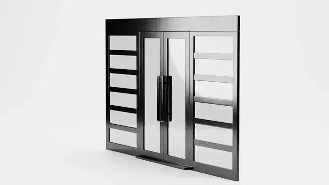 Double Door V1 - French Sliding Style with Black Frame 3D model 3