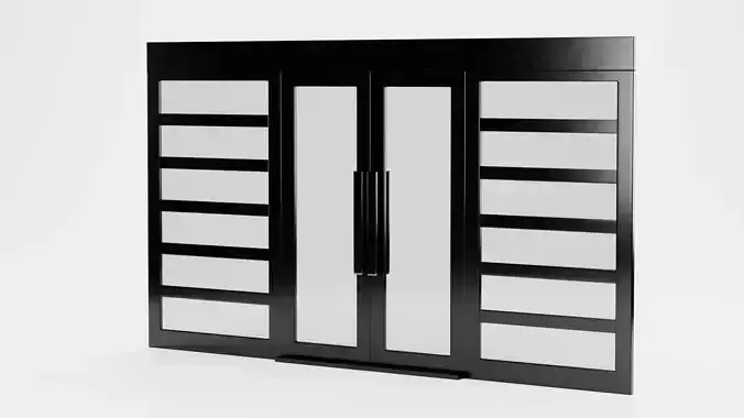 Double Door V1 - French Sliding Style with Black Frame 3D model