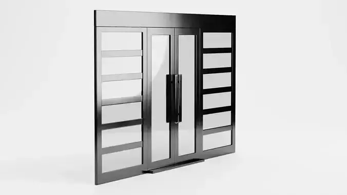 Double Door V1 - French Sliding Style with Black Frame 3D model 5