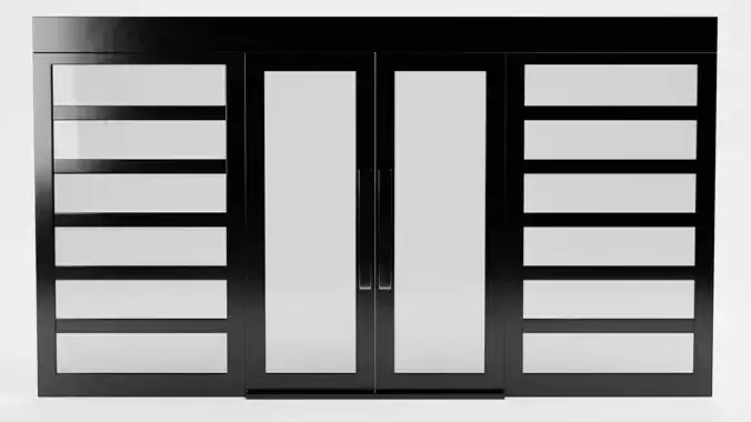 Double Door V1 - French Sliding Style with Black Frame 3D model 2