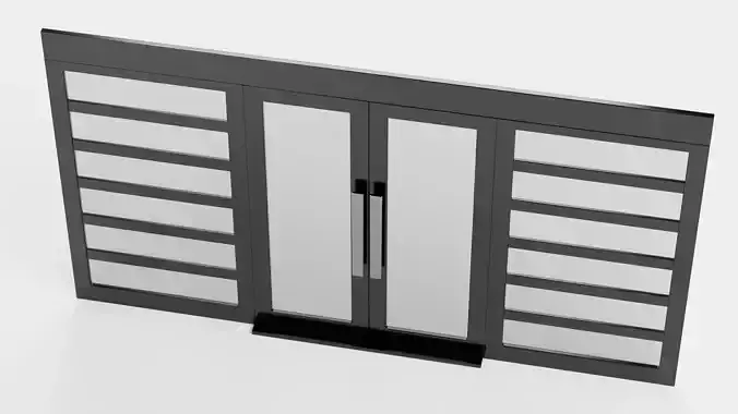 Double Door V1 - French Sliding Style with Black Frame 3D model 7