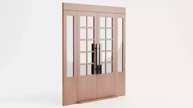 Double Door V2 - French Sliding Style with Wooden Frame Low-poly 3D model 3