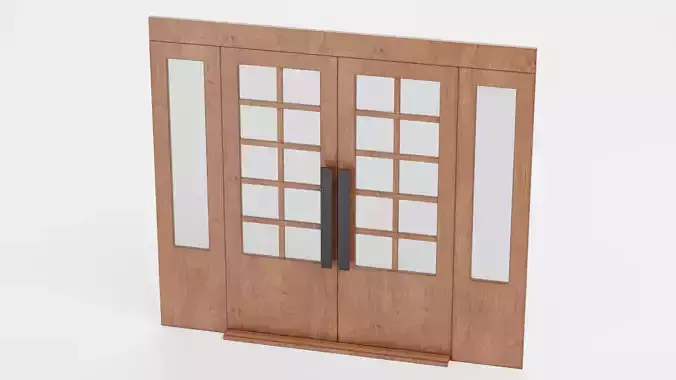 Double Door V2 - French Sliding Style with Wooden Frame Low-poly 3D model 6