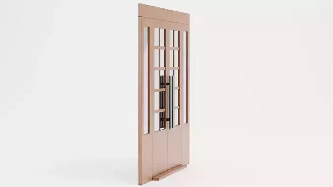 Double Door V2 - French Sliding Style with Wooden Frame Low-poly 3D model 4
