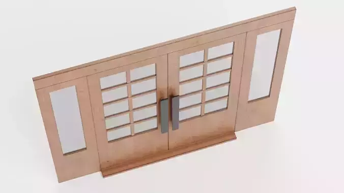 Double Door V2 - French Sliding Style with Wooden Frame Low-poly 3D model 7