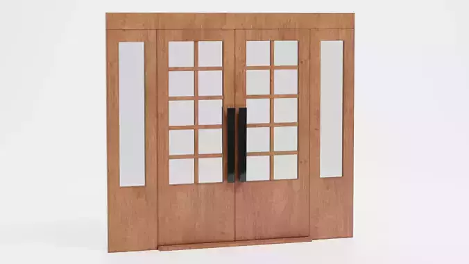 Double Door V2 - French Sliding Style with Wooden Frame Low-poly 3D model 2