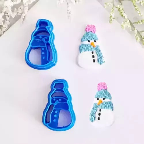 Snowman In Hat and Scarf polymer Clay Earrings Cutter