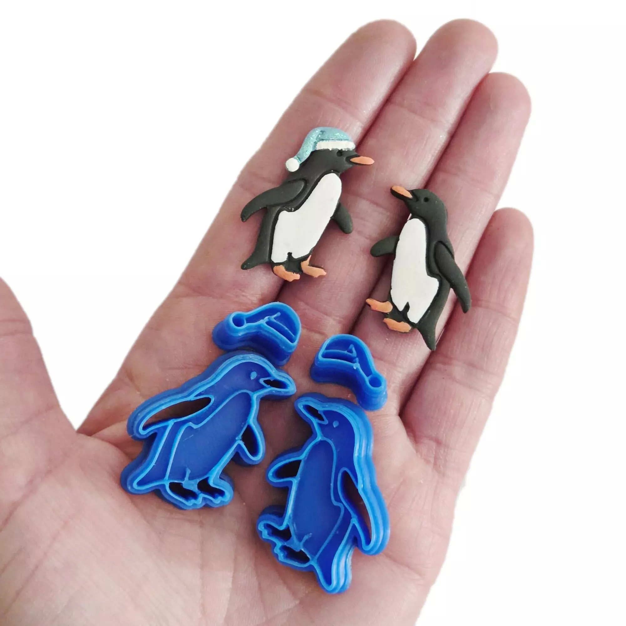 Penguin in Santa Hat Polymer Clay Earrings Cutter 3D model_1