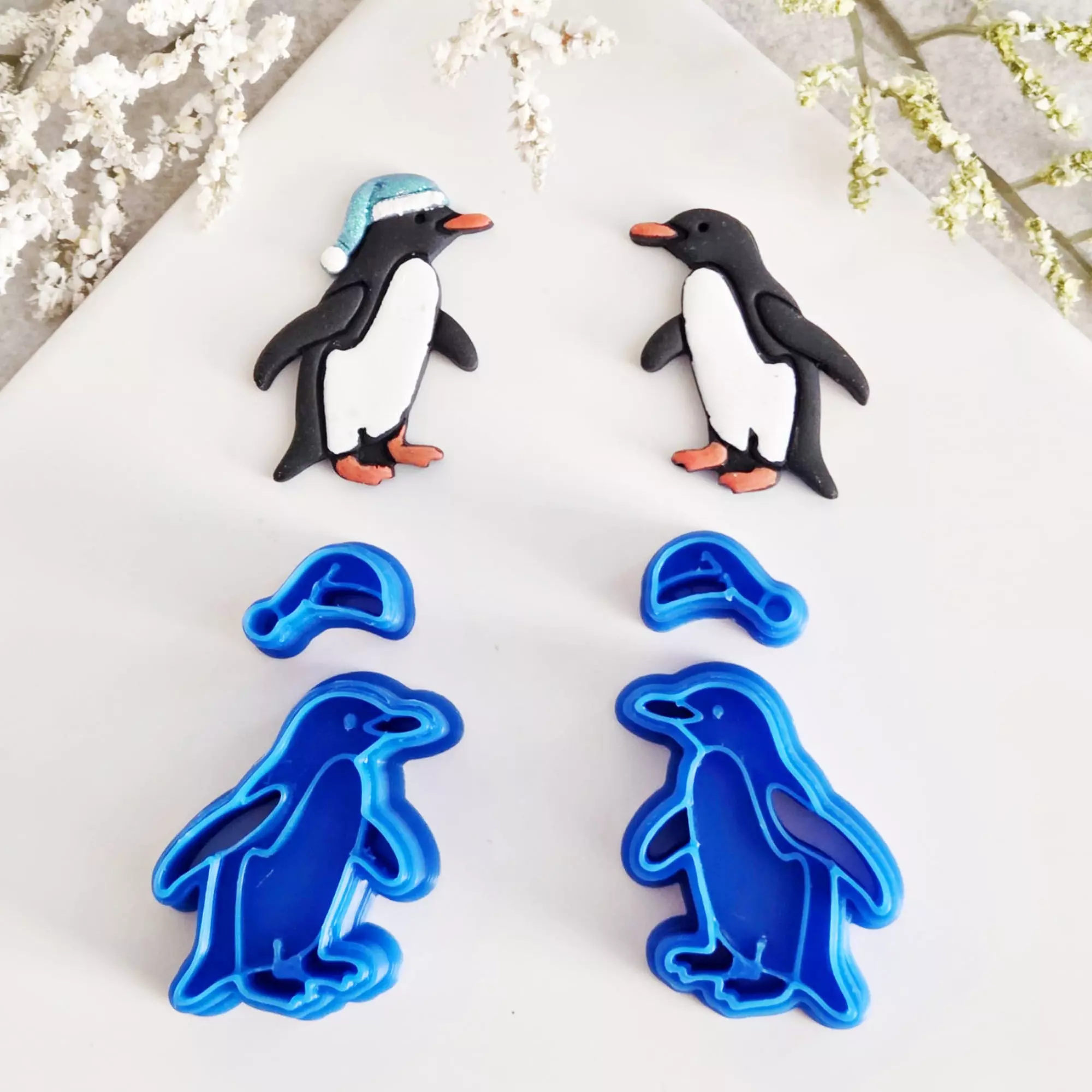 Penguin in Santa Hat Polymer Clay Earrings Cutter 3D model_0